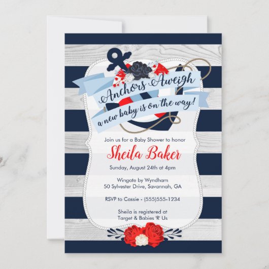 Uitnodiging voor nautisch Baby shower - Sailor The (Voorkant)