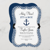 Uitnodiging voor nautisch wit en marineblauw Baby  (Voorkant / Achterkant)