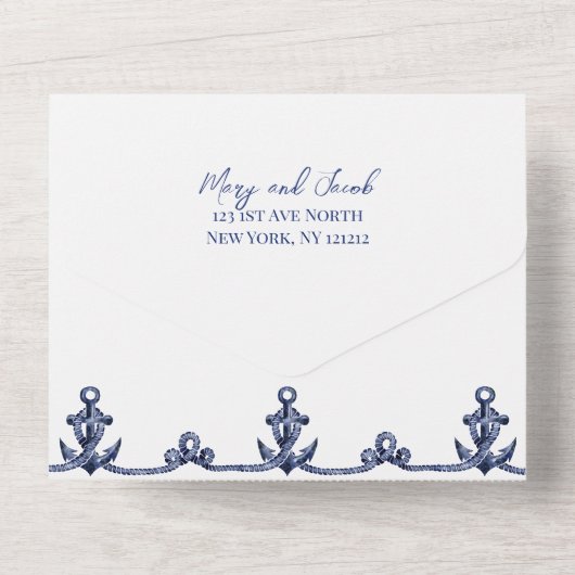Uitnodiging voor nautische bruiloft (Achterkant)
