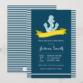 Uitnodiging voor nautische marine en geel Baby sho (Voorkant / Achterkant)