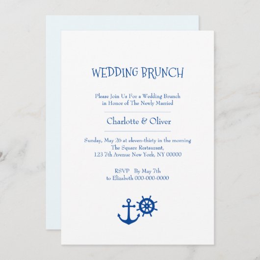 Uitnodiging voor nautische trouwbrunch (Voorkant / Achterkant)
