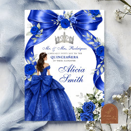 Uitnodiging voor Navy Blue Bow Coquette Princess Q