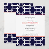 Uitnodiging voor Navy Blue en Coral Preppy (Voorkant / Achterkant)