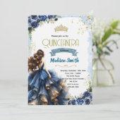 Uitnodiging voor Navy Blue Quinceanera (Staand voorkant)