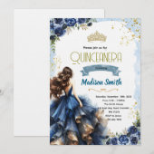 Uitnodiging voor Navy Blue Quinceanera (Voorkant / Achterkant)