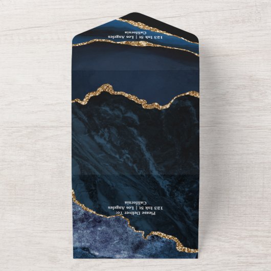 Uitnodiging voor Navy en Gold Agate All In One (Buitenkant)