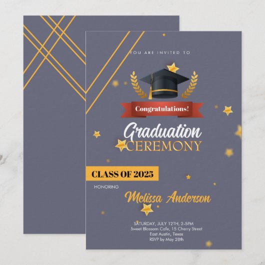 Uitnodiging voor Navy Gold Class van 2025 diploma- (Voorkant / Achterkant)