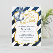 Uitnodiging voor Navy & Gold Nautical Bridal Showe (Staand voorkant)
