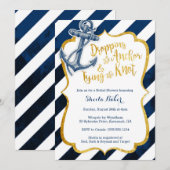 Uitnodiging voor Navy & Gold Nautical Bridal Showe (Voorkant / Achterkant)