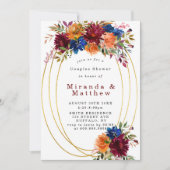 Uitnodiging voor Navy Marsala Oranje Bloemenkoppel (Voorkant)