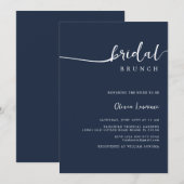Uitnodiging voor Navy Script Bridal Brunch (Voorkant / Achterkant)