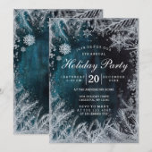 Uitnodiging voor Navy & Silver Snow Holiday Party (Voorkant / Achterkant)