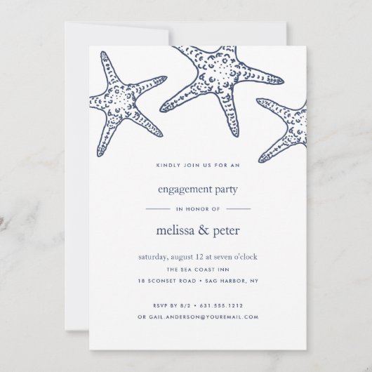 Uitnodiging voor Navy & White Starfish Engagement (Voorkant)