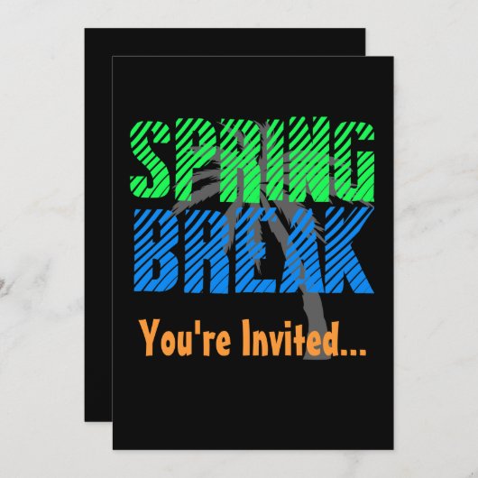 Uitnodiging voor Neon/Black Spring Break Party (Voorkant / Achterkant)