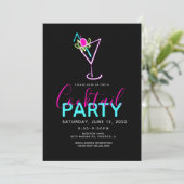 Uitnodiging voor Neon Cocktail Modern Kunst Feestj (Staand voorkant)