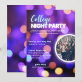 Uitnodiging voor neon feest op de universiteit,  (Voorkant / Achterkant)