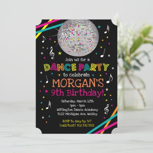 Uitnodiging voor Neon Glow Dance Party (Staand voorkant)