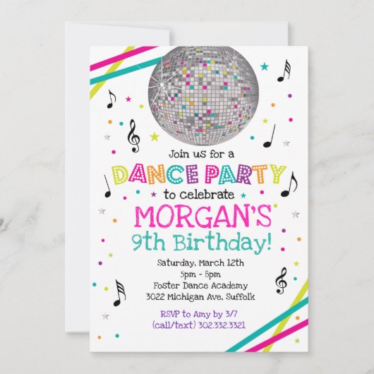 Uitnodiging voor Neon Glow Dance Party (Voorkant)