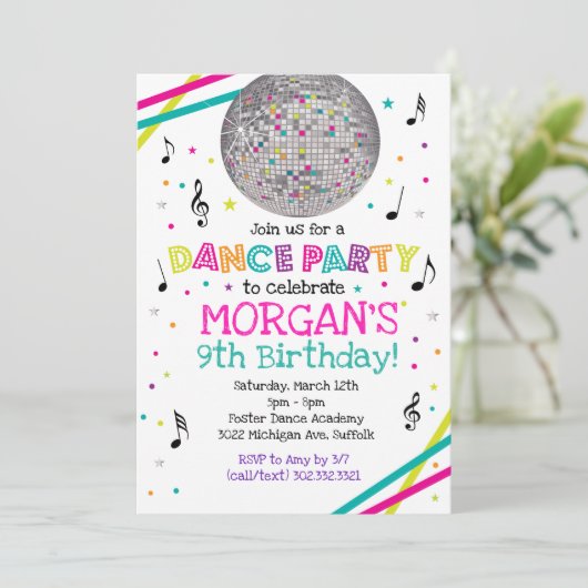Uitnodiging voor Neon Glow Dance Party (Staand voorkant)