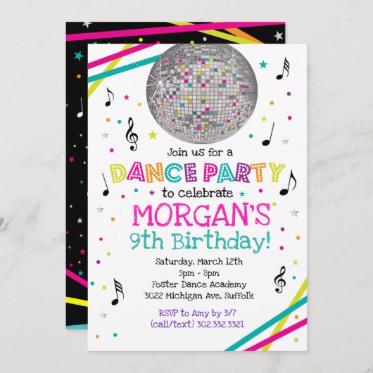 Uitnodiging voor Neon Glow Dance Party (Voorkant / Achterkant)