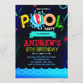 Uitnodiging voor neon glow zwembadfeest