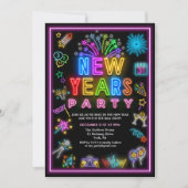 Uitnodiging voor neon Nieuwjaarsfeest (Voorkant)