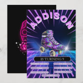 Uitnodiging voor neon roller skating feest (Voorkant / Achterkant)