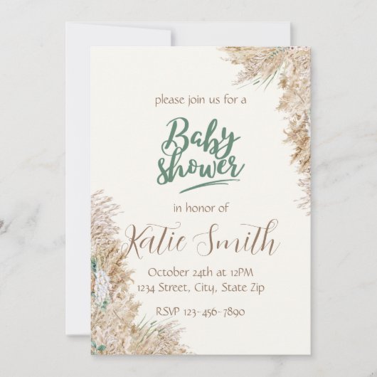 Uitnodiging voor neutrale boho-babyshower (Voorkant)