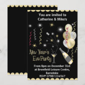 Uitnodiging voor nieuwe jaren - zwart en goud (Voorkant / Achterkant)
