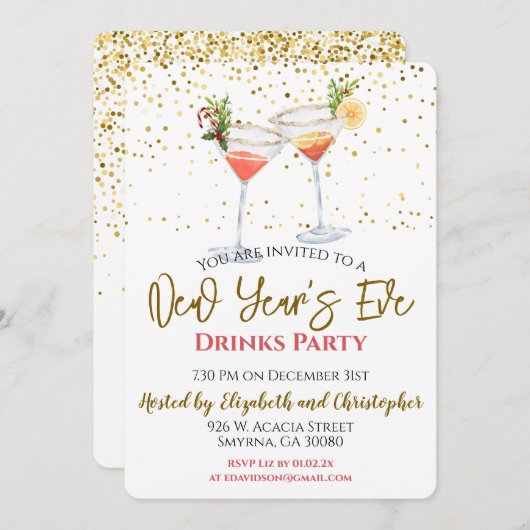 Uitnodiging voor Nieuwjaarsfeest Drankjes (Voorkant / Achterkant)