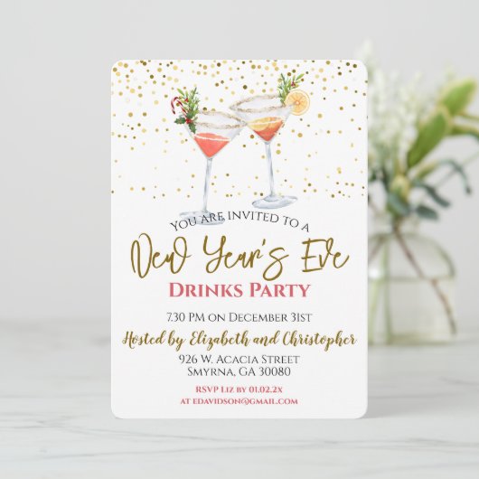 Uitnodiging voor Nieuwjaarsfeest Drankjes (Staand voorkant)