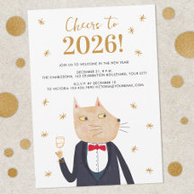 Uitnodiging voor Nieuwjaarsfeest met kat in smokin
