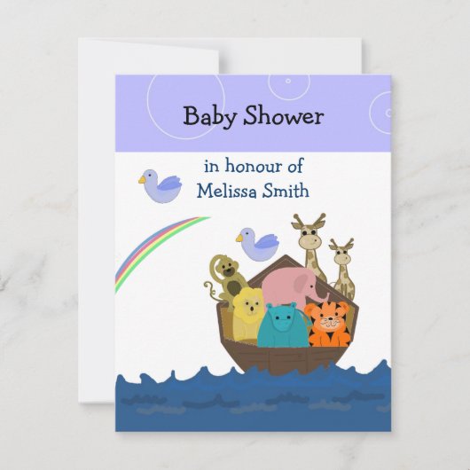Uitnodiging voor Noah's Ark baby shower (Voorkant)