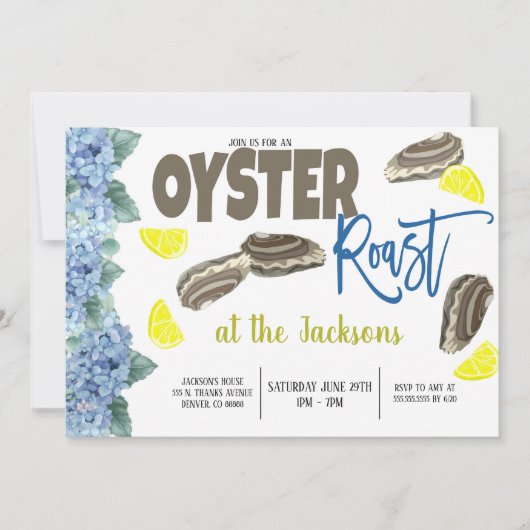 Uitnodiging voor Oester Roast Feest (Voorkant)