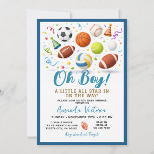 Uitnodiging voor Oh Boy Sport Baby Shower