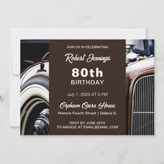 Uitnodiging voor Old Classy Car Birthday (Achterkant)