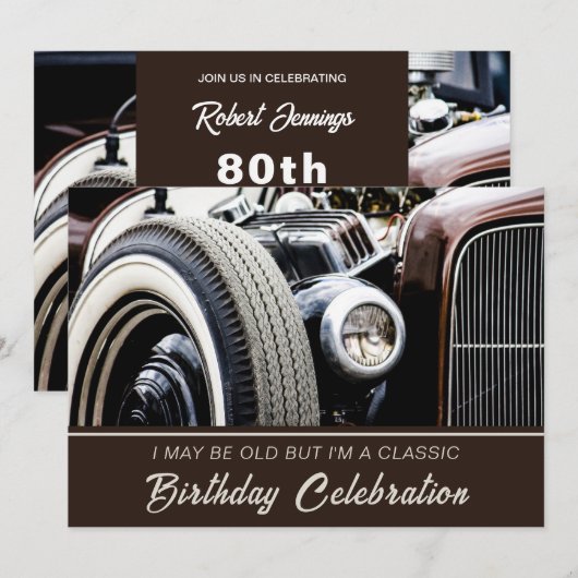 Uitnodiging voor Old Classy Car Birthday (Voorkant / Achterkant)