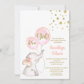 Uitnodiging voor olifant meisje baby shower (Voorkant)