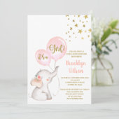 Uitnodiging voor olifant meisje baby shower (Staand voorkant)