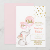 Uitnodiging voor olifant meisje baby shower (Voorkant / Achterkant)