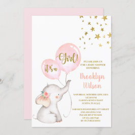 Uitnodiging voor olifant meisje baby shower