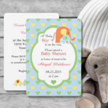 Uitnodiging voor olifant themed baby shower voor j