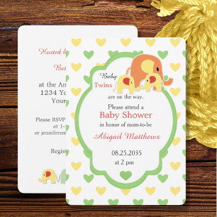 Uitnodiging voor olifant tweeling baby shower