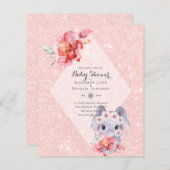 UITNODIGING VOOR OLIFANTJE BABY MEISJE SHOWER MET  (Voorkant / Achterkant)