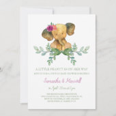 Uitnodiging voor Olifantje Meisje Baby Shower (Voorkant)