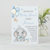 Uitnodiging voor Olifantje Prins Baby Shower van L (Staand voorkant)