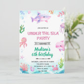 Uitnodiging voor onder-de-zee-meisjesfeestje (Staand voorkant)