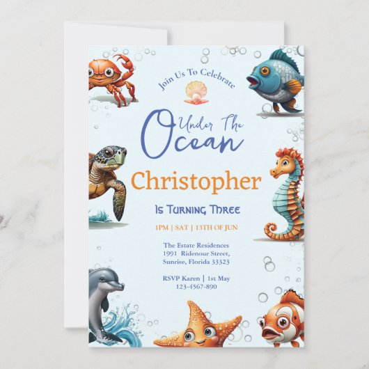 Uitnodiging voor onderwaterverjaardag (Voorkant)