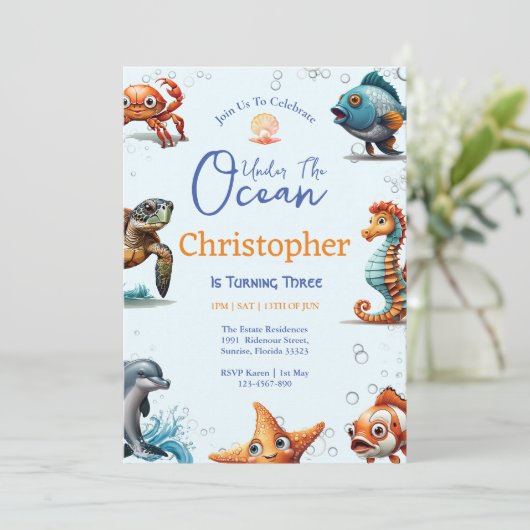 Uitnodiging voor onderwaterverjaardag (Staand voorkant)