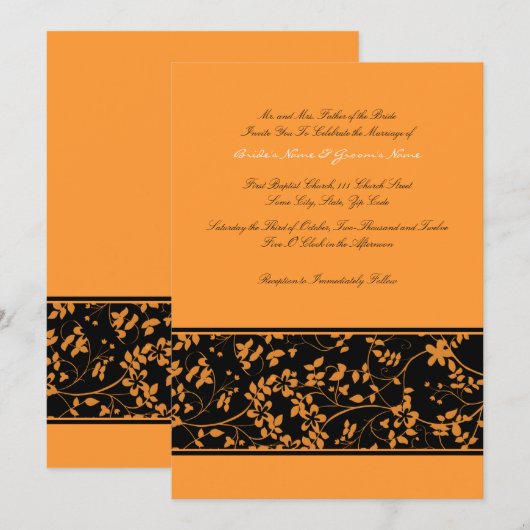 Uitnodiging voor onheilspellende en Oranje Floral (Voorkant / Achterkant)